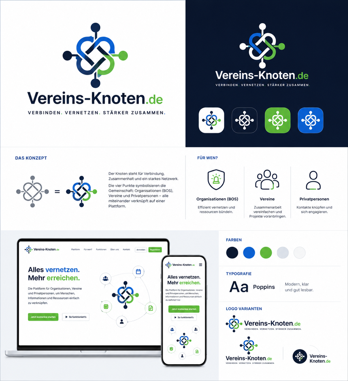 Vereins-Knoten Designsystem und Logo Varianten